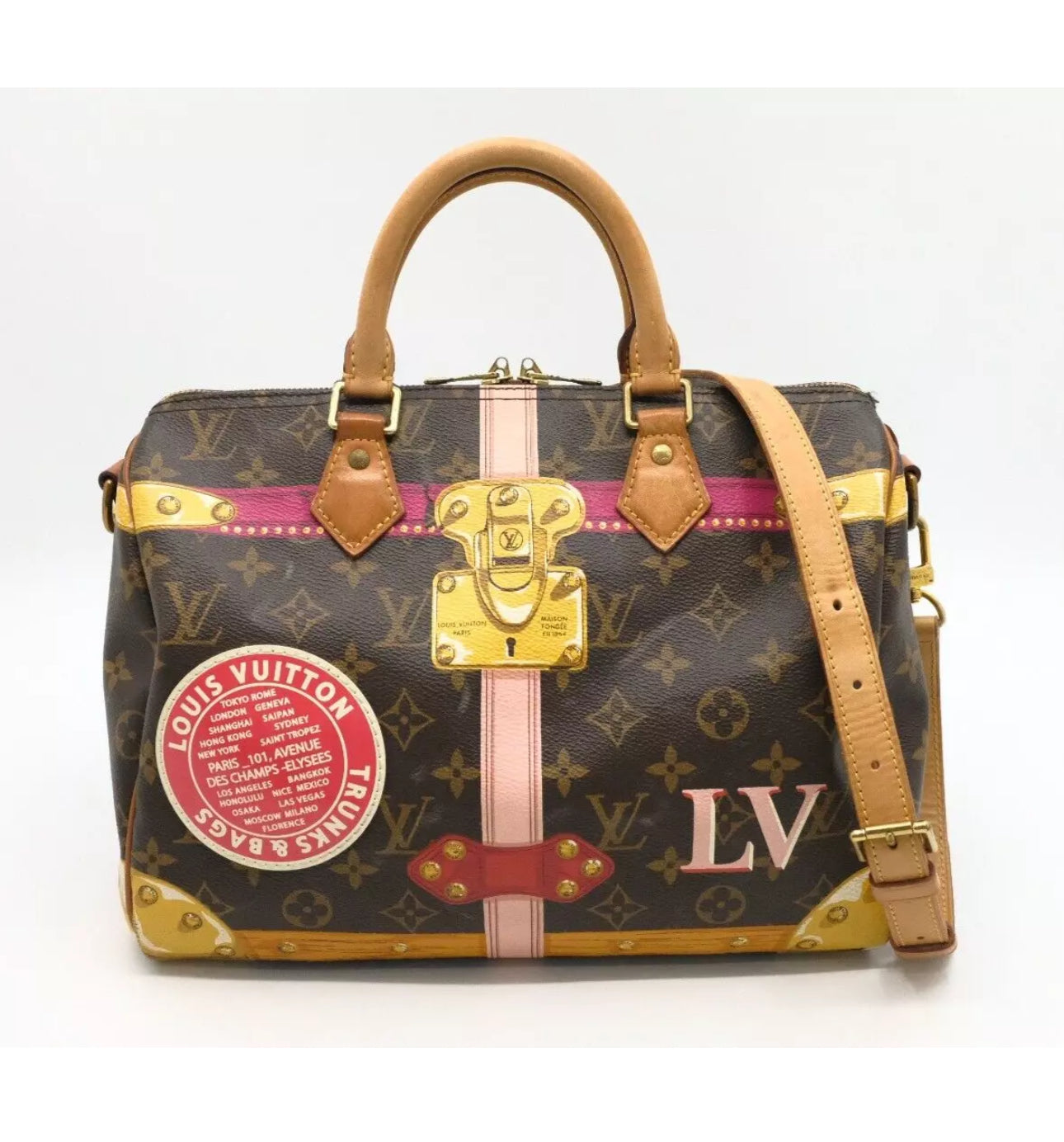Authentic Louis Vuitton Monogram Speedy 30 Bandouliere Summer Trunk